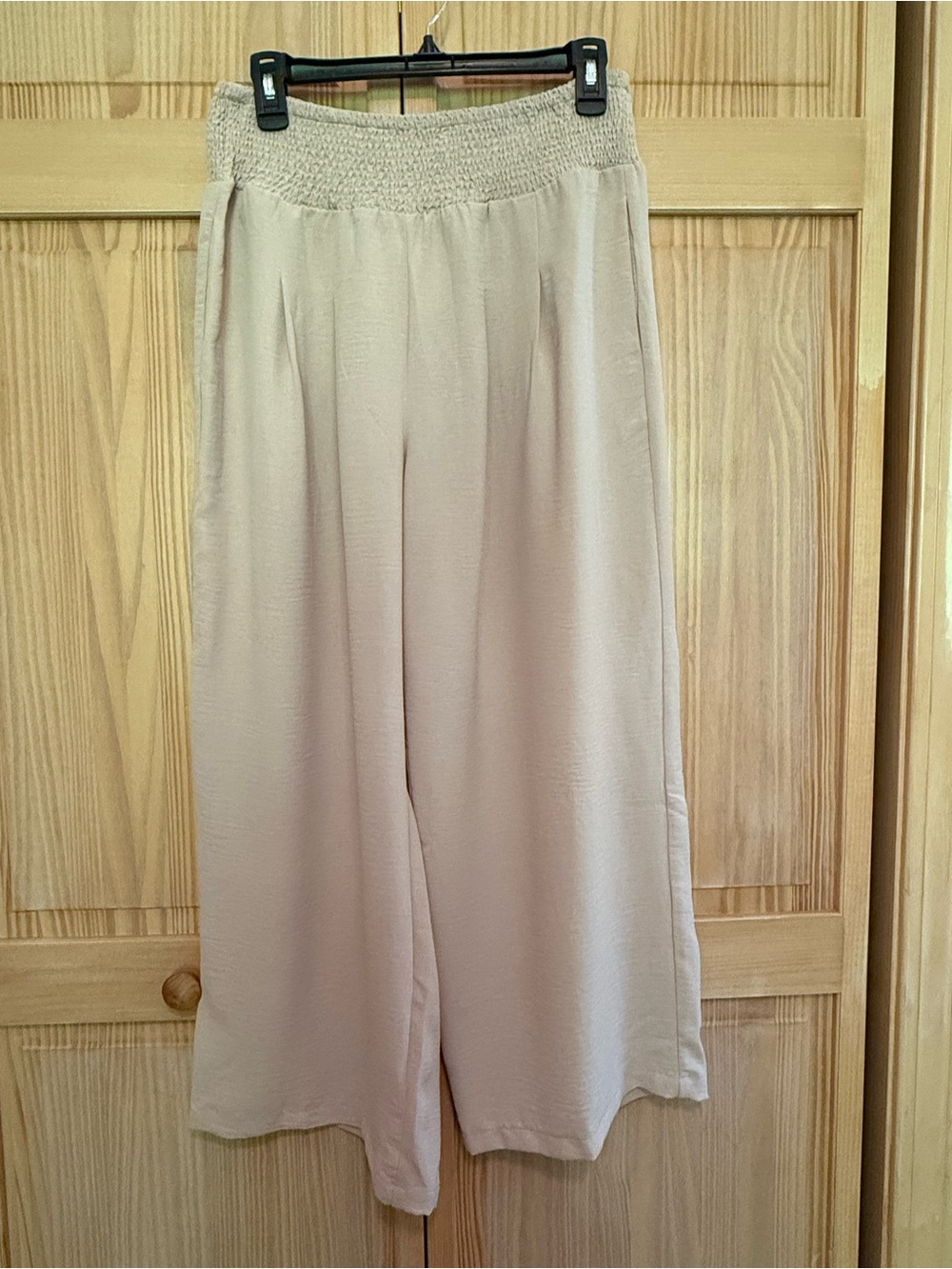 NWT Smocked Waist Wide-Leg Pants - Light Beige